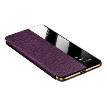 Imagem de HAO RIYLN Roxo, 70 Ultra, capa de couro genuíno para Huawei Pura 70 Ultra/70 Pro +/70 Pro/70, função de visualização de janela inteligente, capa flip fólio, fecho magnético, suporte à prova de choque