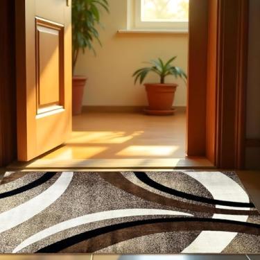 Imagem de 1 Tapete Capacho Belga Grande Limpa Seca Es Mo 66 x 110 Vr (D4Mod Bege Preto Branco Marrom Moderno Manchado Abstrato)