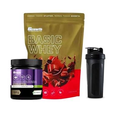 Imagem de Combo Whey Protein 1kg Chocolate + Creatina Alta Pureza100g + Coqueteleira - Growth