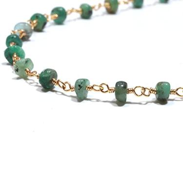 Imagem de RARE GEMSTONE | Corrente de Rosário de Pedra Esmeralda Natural, Banhado a Ouro 24K Tamanho da Corrente com Contas - 2,5 mm, Corrente de Rosário de Pedra Preciosa de 90 cm para Fazer Joias, Corrente