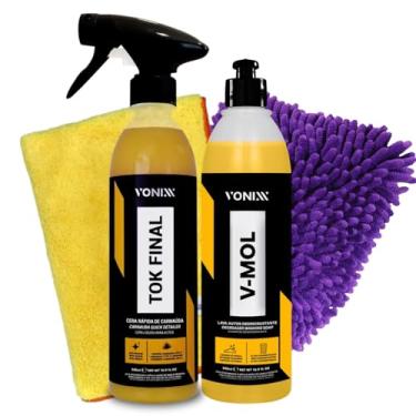 Imagem de Vonixx Kit Limpeza Automotiva, Shampoo V-Mol 500ml, Cera Tok Final, Luva Microfibra e Flanela