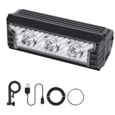 Imagem de Lanterna Frontal de Bike Farol 3 Leds Alto Brilho 5 Modos de Luz Recar