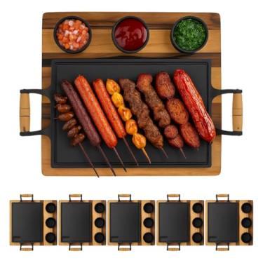 Imagem de Kit 5 Tábua Churrasco com Chapa de Ferro 34cm com Molheiras