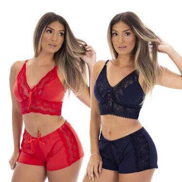 Imagem de Kit 2 Pijamas Baby Dolls Microfibra Renda Short Top - Dakota Lingerie 