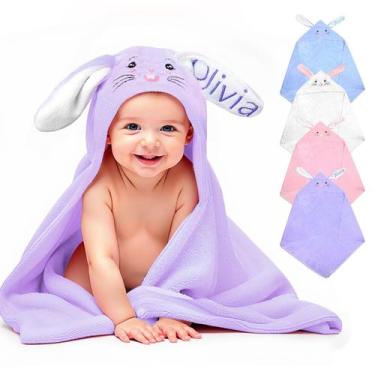 Imagem de Toalha de bebê com capuz Baosity Bunny com nome para meninas e meninos