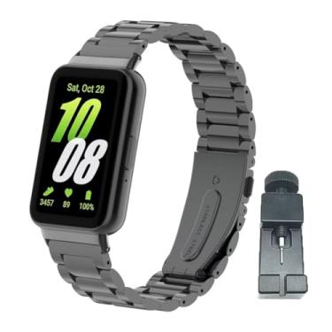 Imagem de T-BLUER Pulseira compatível com Samsung Galaxy Fit 3, pulseira de substituição de metal de aço inoxidável, acessórios para Samsung Galaxy Fit 3 SM-R390 mulheres e homens, FG2 preta