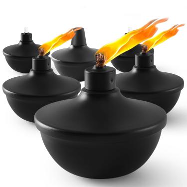 Imagem de ZSPENG Pacote com 6 tochas de metal para mesa, 666 g de citronela para o exterior, lanterna de luz de chama recarregável com mechas e capas para festa, decoração de jardim, faça você mesmo