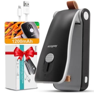 Imagem de Mini seladora de bolsa, seladora de bolsa com chip recarregável por USB, seladora térmica 2 em 1 com cortador, revendedor portátil para sacolas plásticas, lanches e armazenamento de alimentos (preto)
