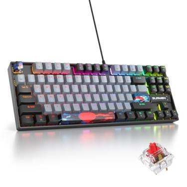 Imagem de iRoboosta 75% Teclado mecânico para jogos com interruptor vermelho, teclado retroiluminado RGB LED, cinza, 87 teclas, compacto, TKL, teclado de computador com fio para Windows Laptop PC Gamer (87