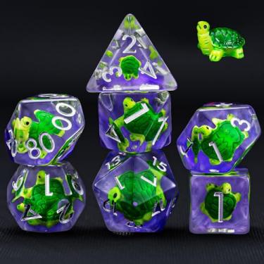 Imagem de DND Resin Tortoise Dice Set Dungeons and Dragons Dice Set, Resin D&D Dice Set Red Polyhedral Dice for Dungeons and Dragons Role Playing Games D&D Dice Set D20 D12 D10 D8 D6 D4