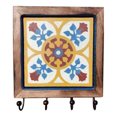 Imagem de Cabideiro Em Madeira Com Ladrilho Hidráulico Porta Chaves Roupas Bolsas Ladrilho B4