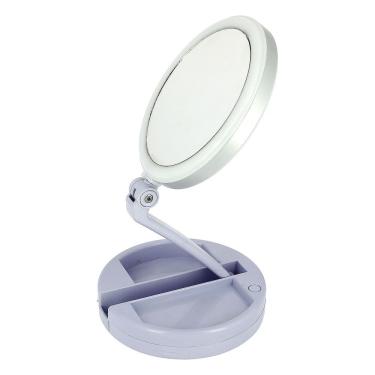 Imagem de Espelho De Aumento 10X Com Luz De Iluminação Led De Mesa Dobrável E Articulável Redondo