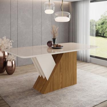 Imagem de Mesa De Jantar Com Tampo Mdf Com Vidro Canto Arredondado 180 Cm Epic Nature- Off White
