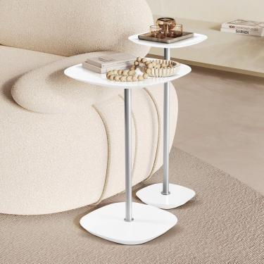 Imagem de Conjunto Mesa Lateral Florença Alta E Baixa - Lf 049 Branco-cromado