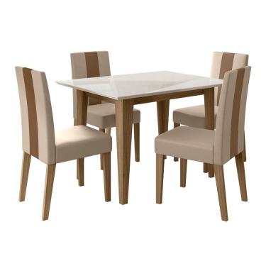 Imagem de Cj De Sala De Jantar Mesa Belle Tampo De Vidro E 4 Cadeiras Carvalho Com Off White