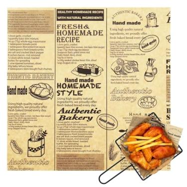 Imagem de OTOPETE 200 Folhas De Papel Para Alimentos, 25X25 Cm, Resistente À Gordura, Forro Cesta Sanduíche Hambúrguer Com Tema Jornal, Bandeja Assar Em Casa, Piquenique, Festa, Kraft