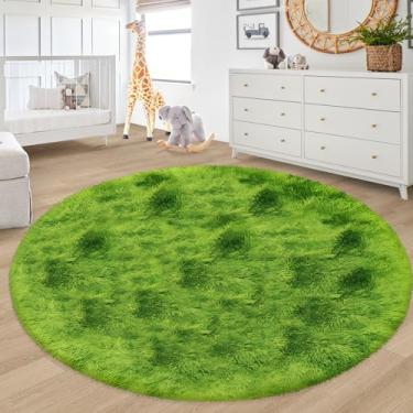 Imagem de ATRUG Tapetes Grandes, Redondos E Fofinhos De Grama Verde 7 Pés Para Quarto, Tapete Circular Macio Felpudo, Pelúcia, Sala Estar Felpuda, Berçário, Bebê, Criança, Jogos, Dormitório, Decoração Estétic