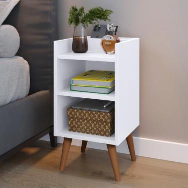 Imagem de Comprar Móveis em Casa, Mesa de Cabeceira Pés Palito estilo retrô Maisa Com porta celular cor Branco - Comprar Móveis em Casa