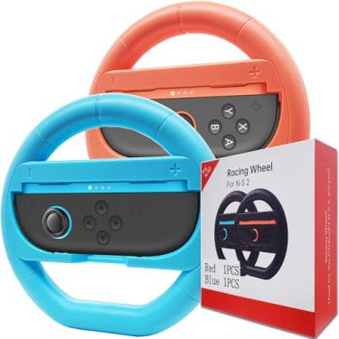 Imagem de Coolwee Steering Wheel for Nintendo Switch 2 Wheel JoyCons (2025), Racing Wheels for Mario Kart World, Attachment Accessories for Nintendo Switch JoyCon Controllers, 2 Pack (Blue and Red)