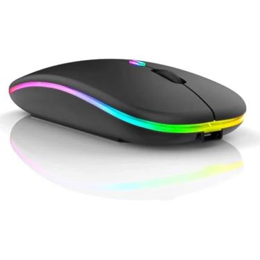 Imagem de Mouse Wireless Recarregável com Iluminação RGB – Design Ultrafino, Clique Silencioso, 2.4GHz, USB, para Notebook, PC e Mac Cor Aleatória (Branco ou Preto)