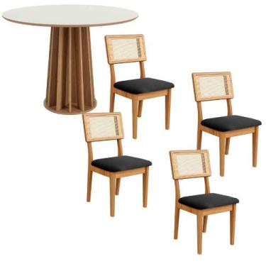 Imagem de Mesa de Jantar Base Ripada 105cm com 4 Cadeiras 100% MDF - Casa Lar SJ