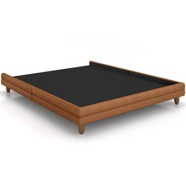 Imagem de Cama Casal Base Box Pés Madeira 148cm Suném P05 Couríssimo Whisky - Lyam Decor