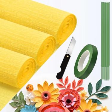 Imagem de FYANER Rolo De Papel Crepom (24 Cm X 2,4 M/3 Rolos), Conjunto Folhas Presente Faça Você Mesmo Com Flores Coloridas Para Decoração Aniversário, Festa E Casamento (Amarelo)