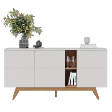 Imagem de Buffet 3 Portas e Prateleiras Aurora Off White Matte Freijó - CASA H