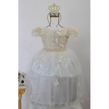 Imagem de Vestido Infantil Creme Jardim Borboleta Daminha Luxo E Coroa - Pingo d