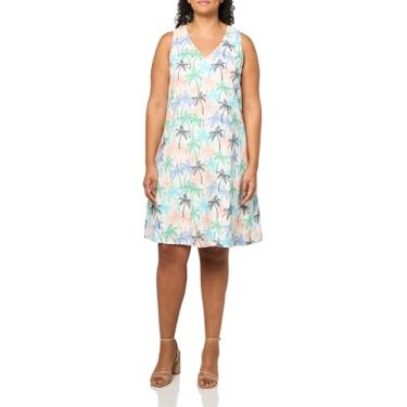Imagem de Jones New York Vestido trapézio feminino Gina Vneck Slvls tecido, Aqua Wave Multi, M