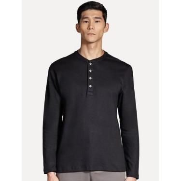 Imagem de Camiseta Aramis Masculina Manga Longa Gola Portuguesa Suedine Preta, S