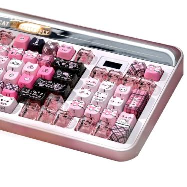 Imagem de TYRIXKI 26 teclas personalizadas de geleia de cristal, material de policarbonato fofo gato preto rosa transparente teclas personalizadas, capa de perfil Mao para teclados mecânicos DIY MX Swithes