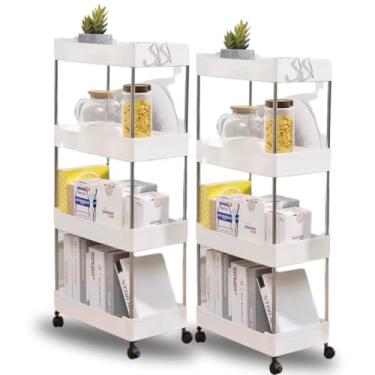 Imagem de Carrinho Organizador Multiuso Slim com 4 Prateleiras e Rodinhas - Plástico Resistente - Para Cozinha, Banheiro, Salão, Escritório ou Manicure