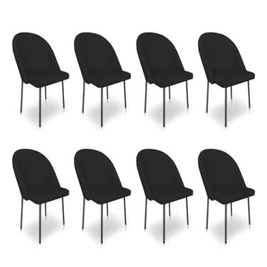 Imagem de Kit 8 Cadeiras Poltrona de Jantar Ariel Suede Pés de Ferro Preto - Pallazio