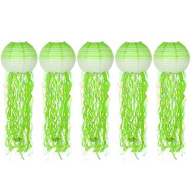 Imagem de PATIKIL Lanternas de papel de água-viva de 25,4 cm, 5 peças de água-viva pendurada lanterna decorativa para decorações de festa, aniversário, casamento, chás de noiva, suprimentos de decoração, verde