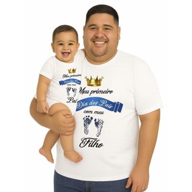 Imagem de Camiseta Meu Primeiro Dia Dos Pais e Body Bebê Pezinho Azul Papai Tamanho Plus Size