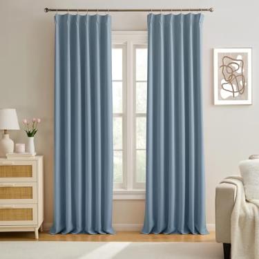 Imagem de KEQIAOSUOCAI Cortinas plissadas azuis empoeiradas de 380 cm de comprimento para escurecimento de quarto, decoração de luxo para sala de estar e berçário (pedra ardósia azul, 102 x 380 cm, 2 painéis)