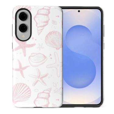 Imagem de ZHEGAILIAN Capa compatível com Samsung Galaxy S25 Edge, capa rígida híbrida de 2 camadas para meninas, meninos, mulheres, homens, conchas rosa claro fofas