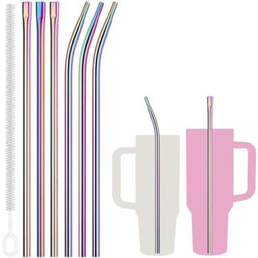 Imagem de NiHome 6 canudos reutilizáveis de aço inoxidável de 30,5 cm, antirrugas, para copos Stanley de 850 g 1,134 g, design confortável para os lábios para smoothie, café gelado, água (ridescente, 3 retos +