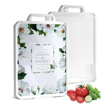 Imagem de Tábua de corte de vidro temperado 2 em 1 para cozinha, vidro temperado para balcão de cozinha + PP de grau alimentício | Afiador de facas embutido e ranhura antiderramamento | Antiderrapante, fácil de