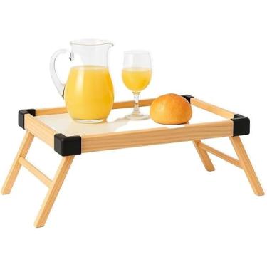 Imagem de Bandeja para Café da Manhã na Cama Dobrável de Madeira Mesa Infantil Multiuso Portátil Bandeja para Servir Refeições na Cama Mesa para Notebook e Leitura Fácil