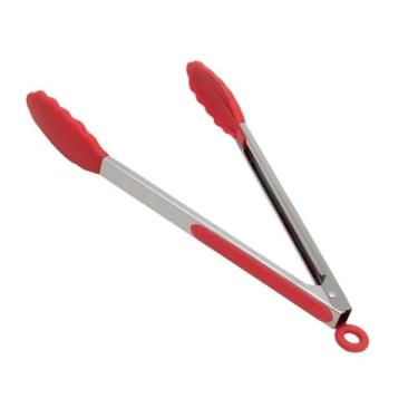 Imagem de Pegador Silicone 30cm Com Cabo de Inox Para Culinária Profissional Salada Churrasco Air Fryer Fritura Antiaderente Refeições Grelhados