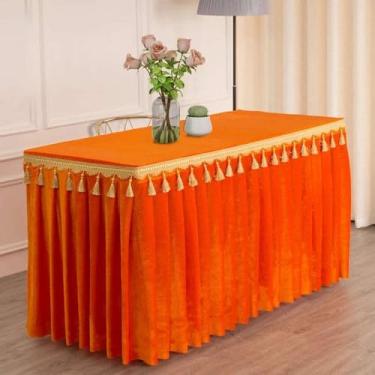 Imagem de Toalha de mesa de veludo dourado para conferências e exposições, com franjas, para saia de mesa retangular, laranja, 180x40x75 cm