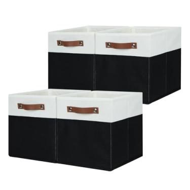 Imagem de Cestas HNZIGE quadradas de armazenamento para organização, de tecido, decorativas, com alças, para prateleiras, closet e casa, 28 x 28 cm, 4 unidades (preto e branco)