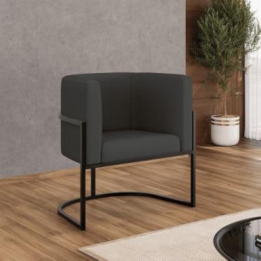 Imagem de Poltrona Corino Decorativa Lua Recepção Base Ferro Black Cor:cinza