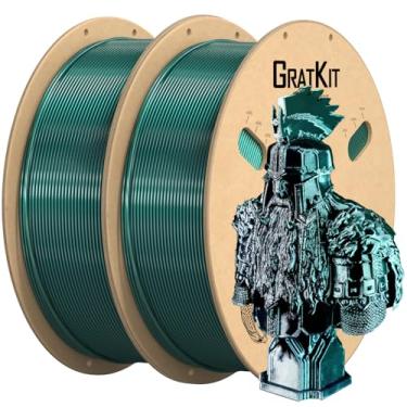 Imagem de Gratkit Filamento PLA de cor dupla de seda, filamento PLA de coextrusão 1,75 mm, +/-0,03 mm, 2 * 1 KG/rolo, PLA de seda preto e verde 2 kg