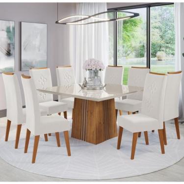 Imagem de Mesa de Jantar Quadrada Carmel C/8 Cad Flora Madeira Maciça Mel/Off Wh