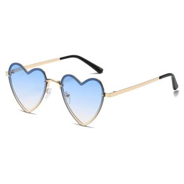 Imagem de JRLLFD Óculos de sol de metal com armação em formato de coração de luxo, feminino, masculino, decorativo, lindo, para festa, feminino, UV400 (dourado, gradiente, azul)