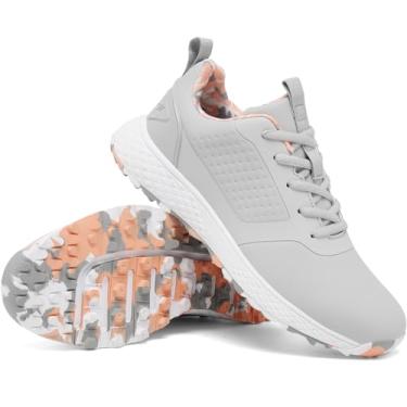 Imagem de ULTIANT Sapatos De Golfe Femininos, Tênis Esportivos À Prova D'Água E Sem Pontas, Tamanho 5-9,5 (Cinza, 42)