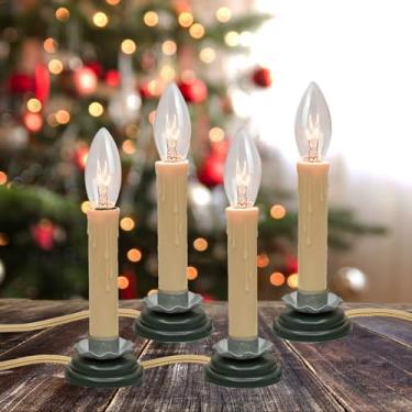 Imagem de CHYParty Velas de janela elétrica conectadas, velas de Natal de 12 cm com interruptor liga/desliga - luzes brancas quentes para decoração de férias internas, lâmpadas incandescentes C26 7W, pacote com